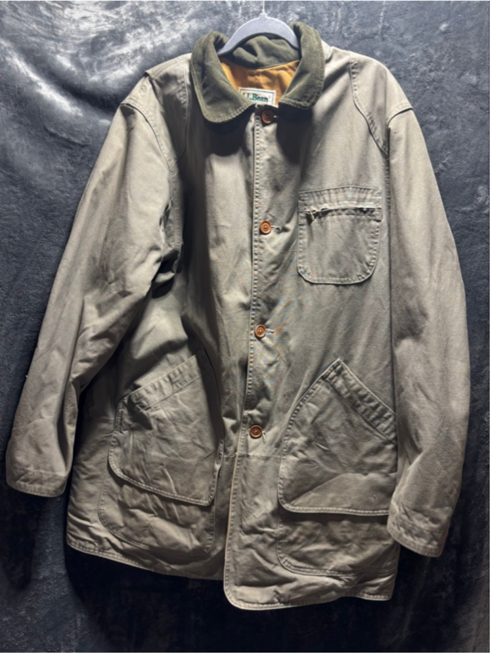 Vintage 80s L.L. Bean Men's Field Coat Olive Canvas Game Bag DISTRESSED SZ XL
